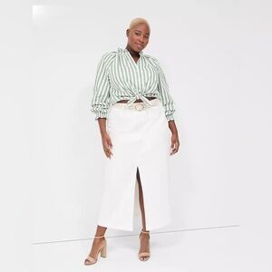 Lane Bryant Relaxed Button-Front Blouse in Green Stripe Size 26/38